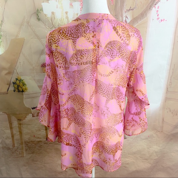 CAbi Pink Print flutter Sleeve Button Down - Picture 6 of 9